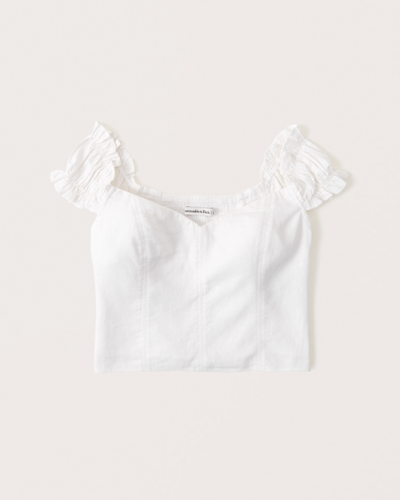 Abercrombie & Fitch Women's Off-The-Shoulder Ruffle Sleeve Top in White - Size L | Abercrombie & Fitch (US)