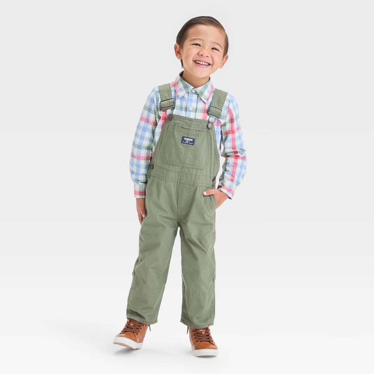OshKosh B'gosh Toddler Boys' Plaid Lined Overalls - Olive Green | Target