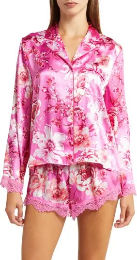 My Valentine Floral Lace Trim Satin Short Pajamas | Nordstrom