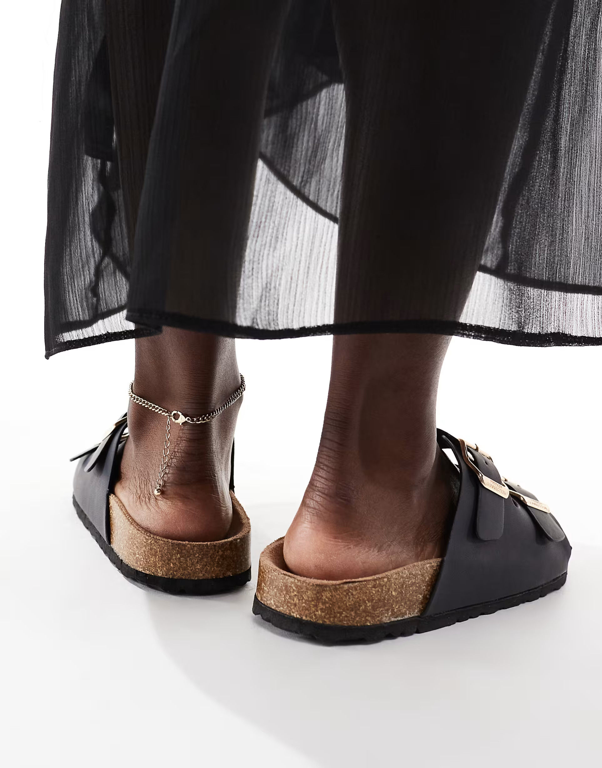 French Connection double buckle footbed sandals in light black | ASOS (Global)