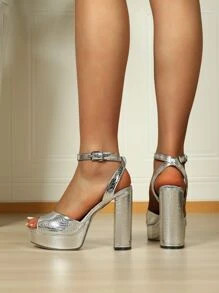 Metallic Chunky Heeled Ankle Strap Sandals SKU: sx2204274451323571(500+ Reviews)$27.80$26.41Join ... | SHEIN