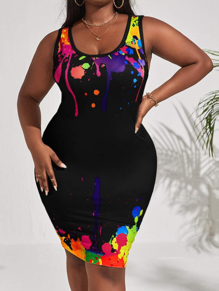 Plus Splash Ink Print Tank Dress | SHEIN