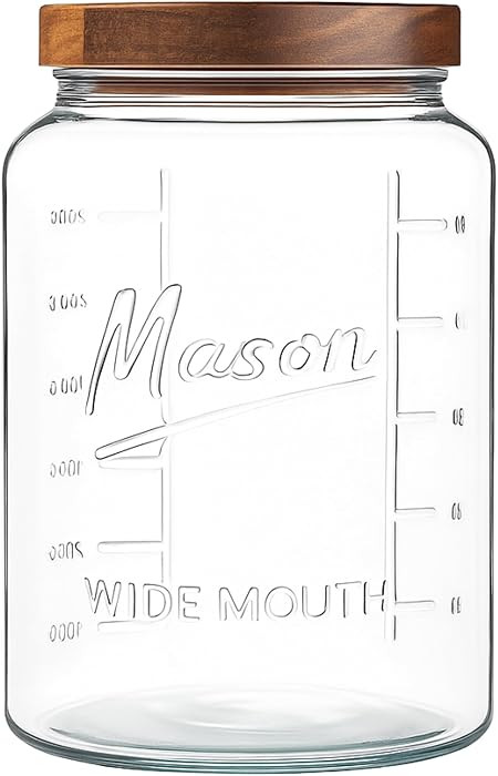 Extra Large Mason Jar - 1 Gallon Glass Wide Mouth Jar with Airtight Wooden Lid, Food Storage Container with Measurement Markings For Kitchen Pantry, Pickling, Cookies, Flour & Sugar | Amazon (US)