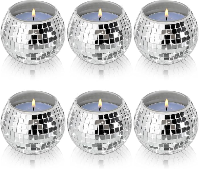 Disco Ball Candle Holders, 6 Pieces Disco Ball Candle Vase, Glass Mirror Silver Decorations, Can ... | Amazon (US)