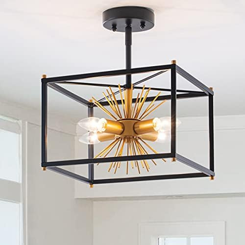 VILUXY Mid-Century Semi-Flush Mount Ceiling Light Fixture Gold Starburst Design Modern Chandelier... | Amazon (US)