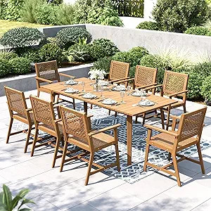 PHI VILLA 9 Pieces Acacia Wood Outdoor Dining Set for 8, Teak Rectangle Wooden Table & Chairs wit... | Amazon (US)