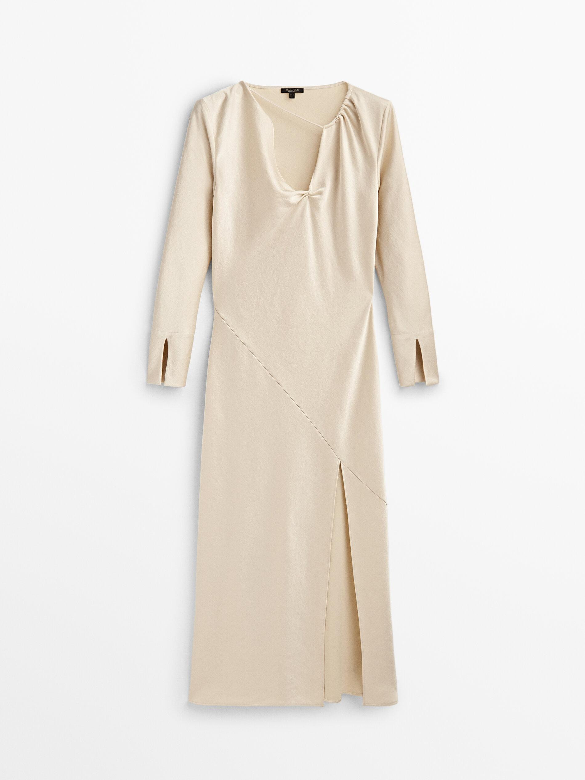 Long satin dress with cut-out detail | Massimo Dutti US
