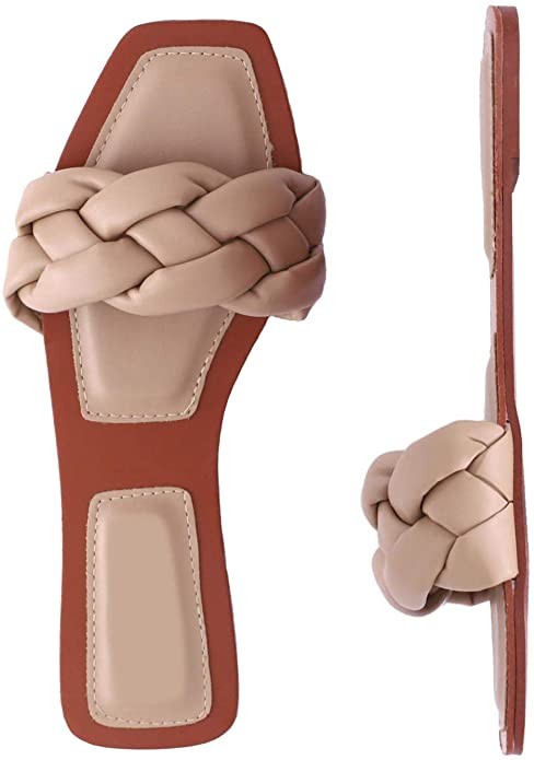 depdream Women's Open Square Toe Flat Sandals Slip On Slipper Casual Shoes | Amazon (US)