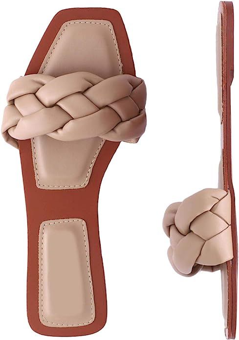 depdream Women's Open Square Toe Flat Sandals Slip On Slipper Casual Shoes | Amazon (US)