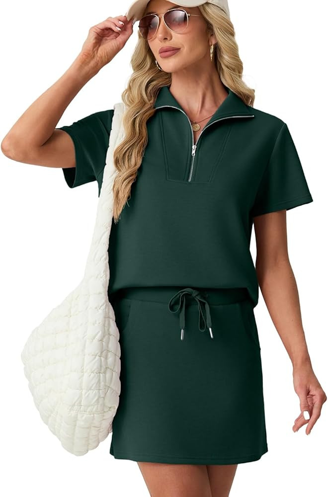 GRECERELLE Women's Summer 2 Piece Skort Set Half Zip Short Sleeve Top & Pocketed Tennis Skirt For... | Amazon (US)