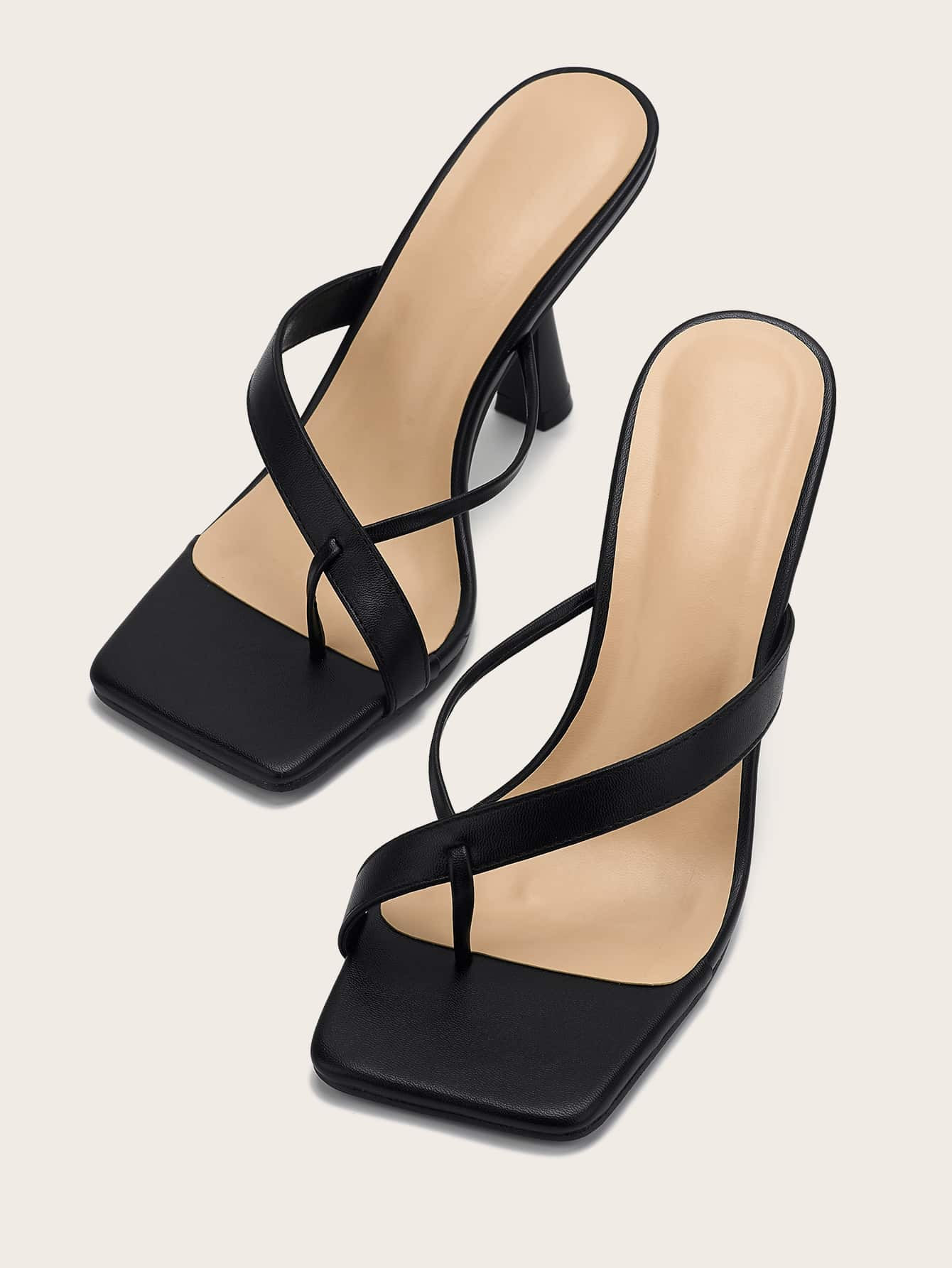 Women Minimalist Pyramid Heeled Thong Sandals, Fashion Summer Heeled Sandals | SHEIN