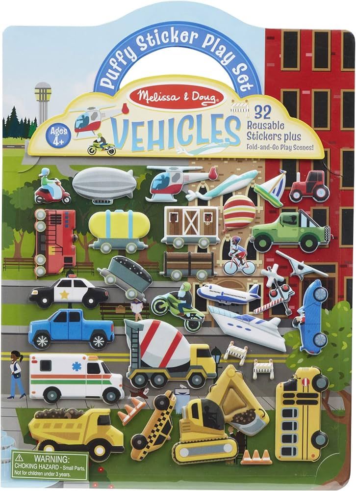 Melissa & Doug Vehicles Puffy Sticker Play Set Travel Toy with Double-Sided Background, 32 Reusab... | Amazon (US)