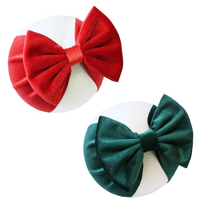 Christmas Red Velvet Baby Headbands Green Bows Handmade Soft Hairbands Big Bows for Baby Girls Wi... | Amazon (US)