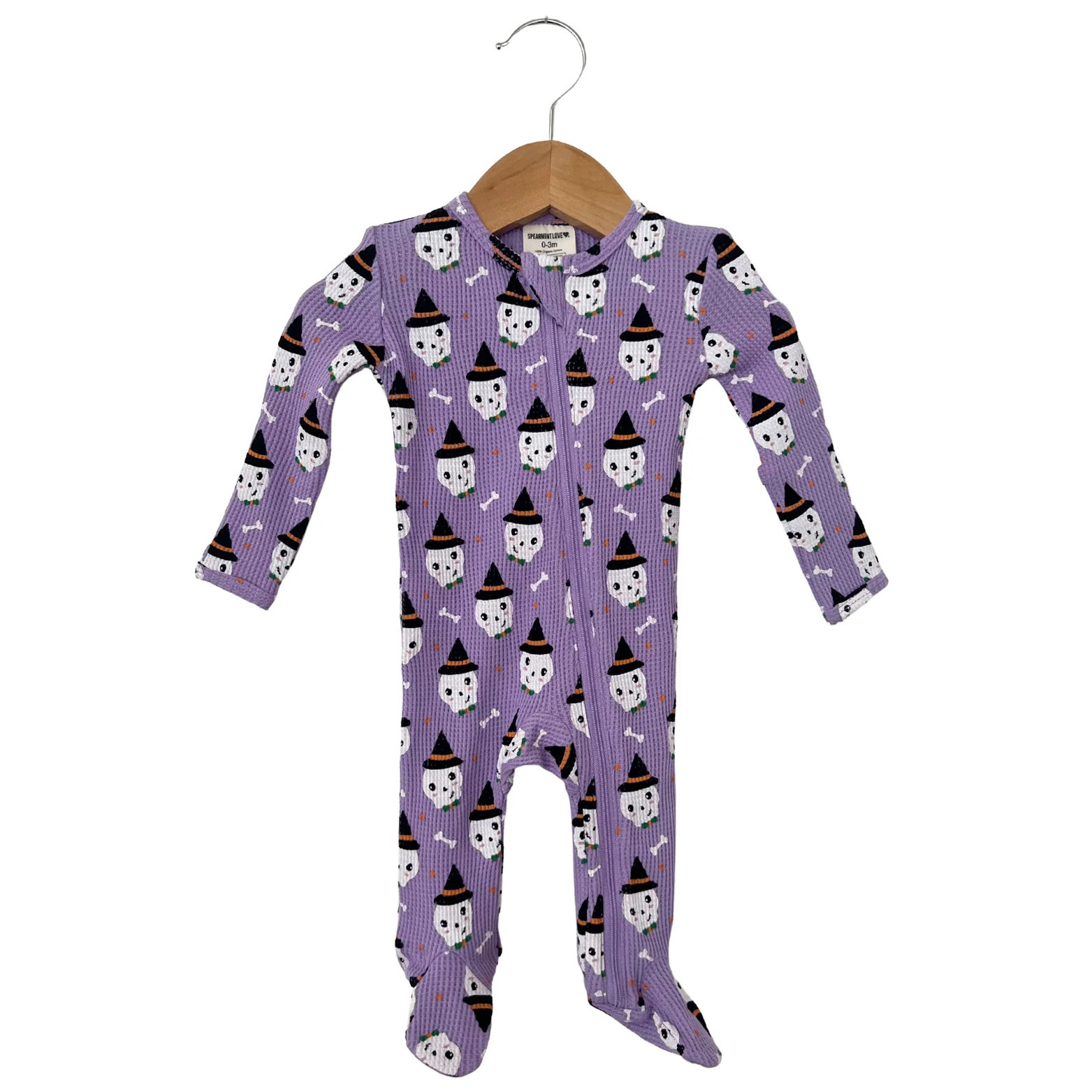 Organic Waffle Basic Zip Footie, Spooky Skeleton | SpearmintLOVE