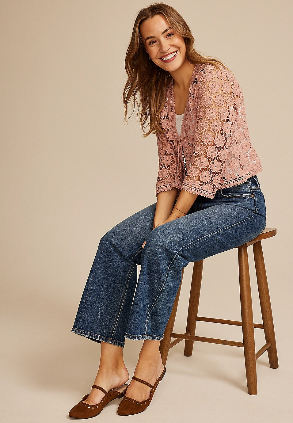 Floral Crochet Tie Front Cardigan | Maurices