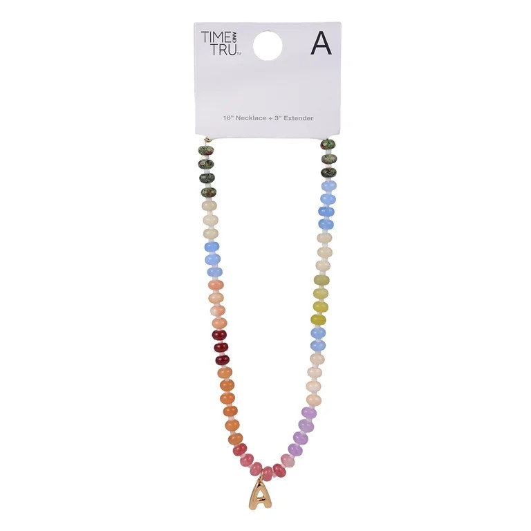 Time and Tru Goldtone Multicolored Bead Initial "A" Necklace | Walmart (US)