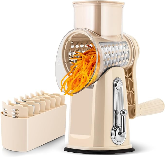 SUSTEAS Rotary Cheese Grater with Handle - Vegetable Shredder with 5 Well-designed Blades & Stron... | Amazon (US)