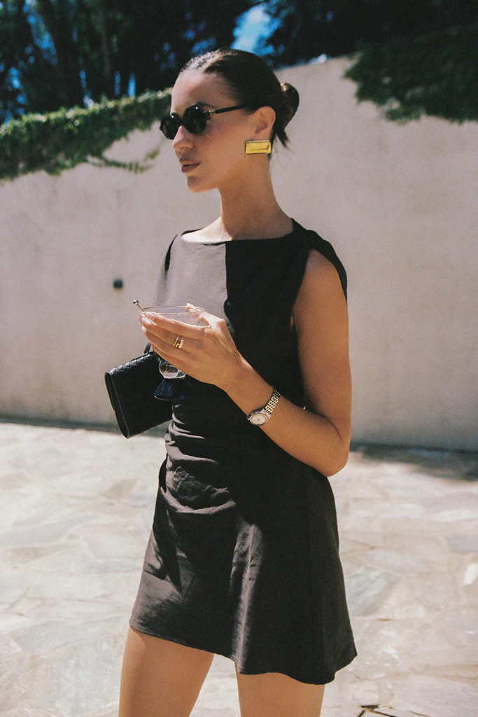 MARMO CHOCOLATE DRAPED MINI DRESS | DISSH