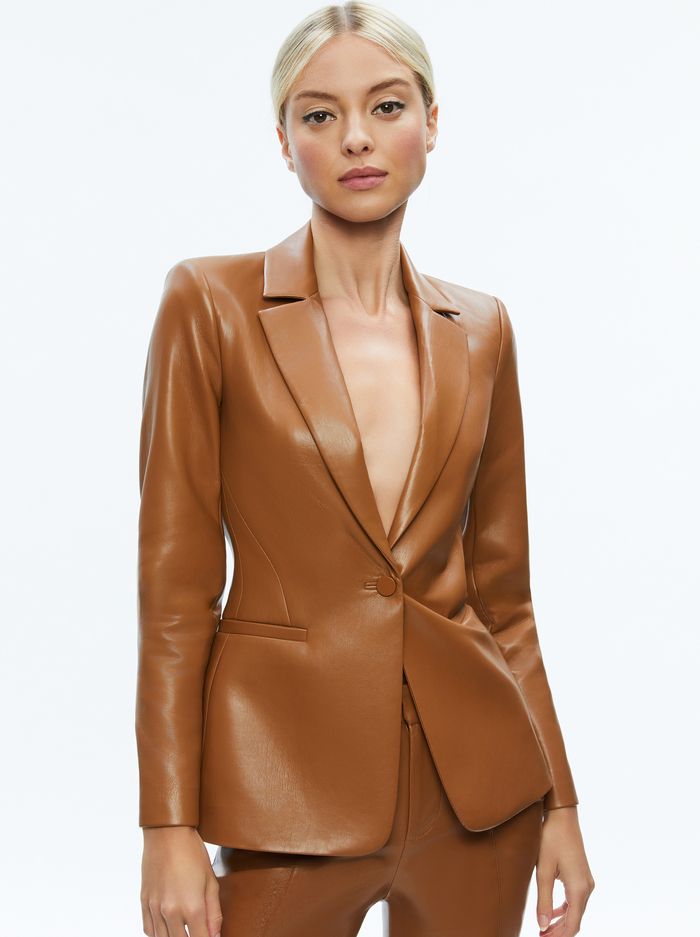MACEY FITTED VEGAN LEATHER BLAZER | Alice + Olivia