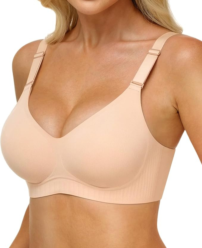 Jelly Bras for Women Deep V Wireless Seamless Bra Soft Tshirt Bra | Amazon (US)