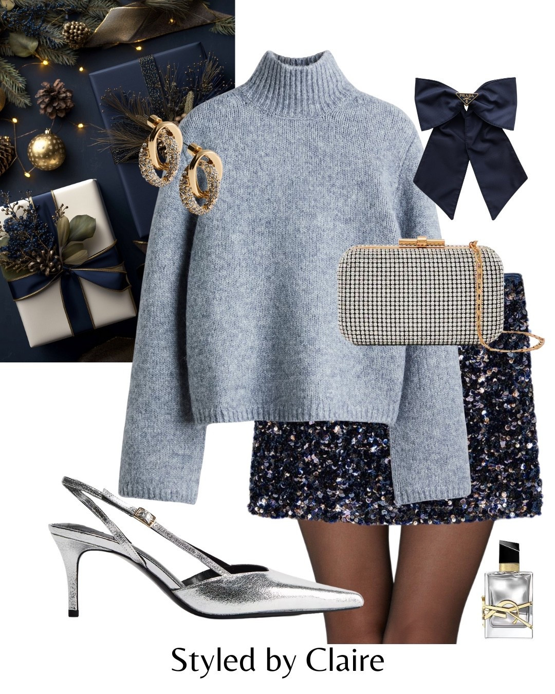 CHRISTMAS DAY INSPO🪩🍾
Tags: H&M turtleneck jumper sweater romper knit baby blue navy sequin skirt Zara silver slingback heels H&M gold silver clutch bag chain Prada bow ysl perfume fashion partywear festive inspo outfit ideas chic women’s style sparkly sparkle night out date new year

#LTKfestive #LTKstyletip #LTKpartywear