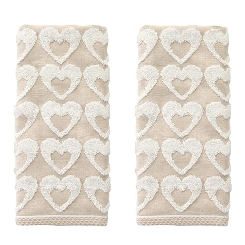 SKL Home Valentine's Day Hearts Jacquard 100% Cotton Reversible 2pc Hand Towel Set, Decorative for Bath/Kitchen/Bar & Gift, Tan | Amazon (US)