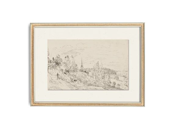 Antique Sketch of a French Countryside Vintage Landscape Art - Etsy | Etsy (US)