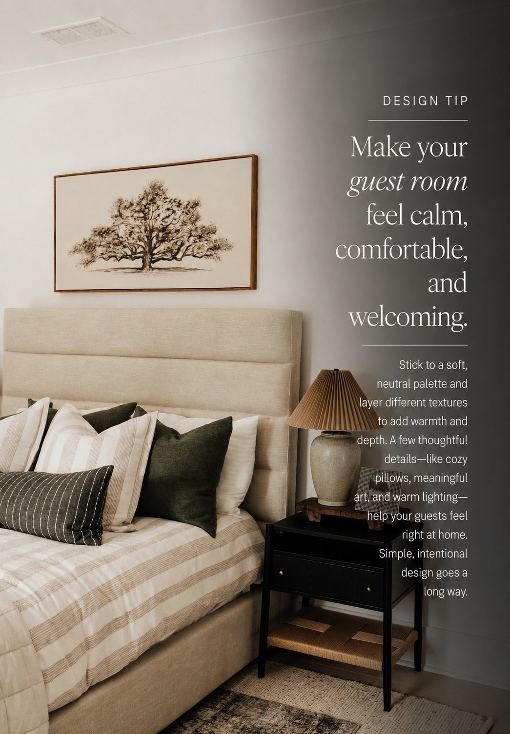 A guest room should feel like a little retreat 🤎 Soft layered bedding, cozy pillows, warm bedside lighting, meaningful artwork, and natural textures create a space that feels calm, comfortable, and thoughtfully welcoming.

#porcheandco #GuestRoomDesign #GuestRoomInspo #BedroomDecor #HomeStyling

#LTKvlog #LTKHome