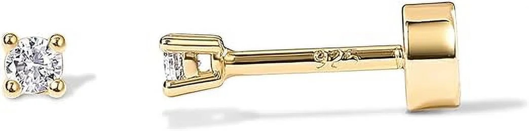 PAVOI 14K Yellow Gold Plated Solid 925 Sterling Silver Post Cubic Zirconia Flat Back Earrings for... | Walmart (US)