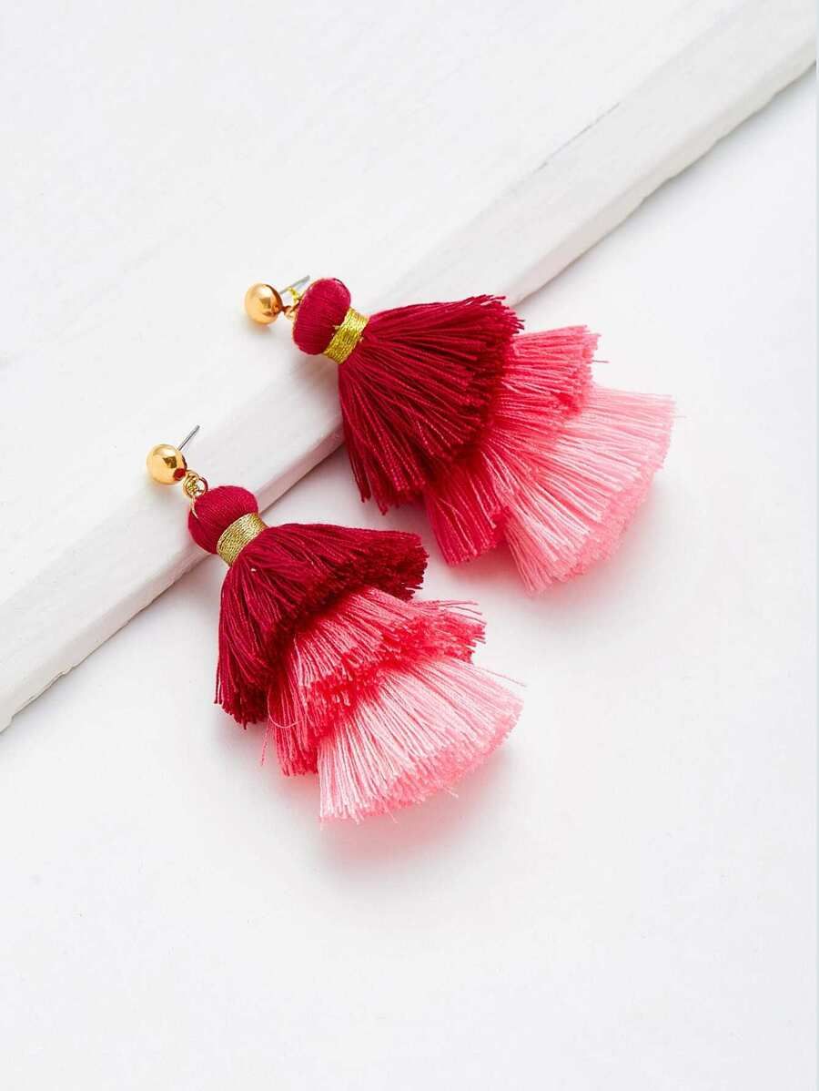 Color Block Layered Tassel Drop Earrings | SHEIN