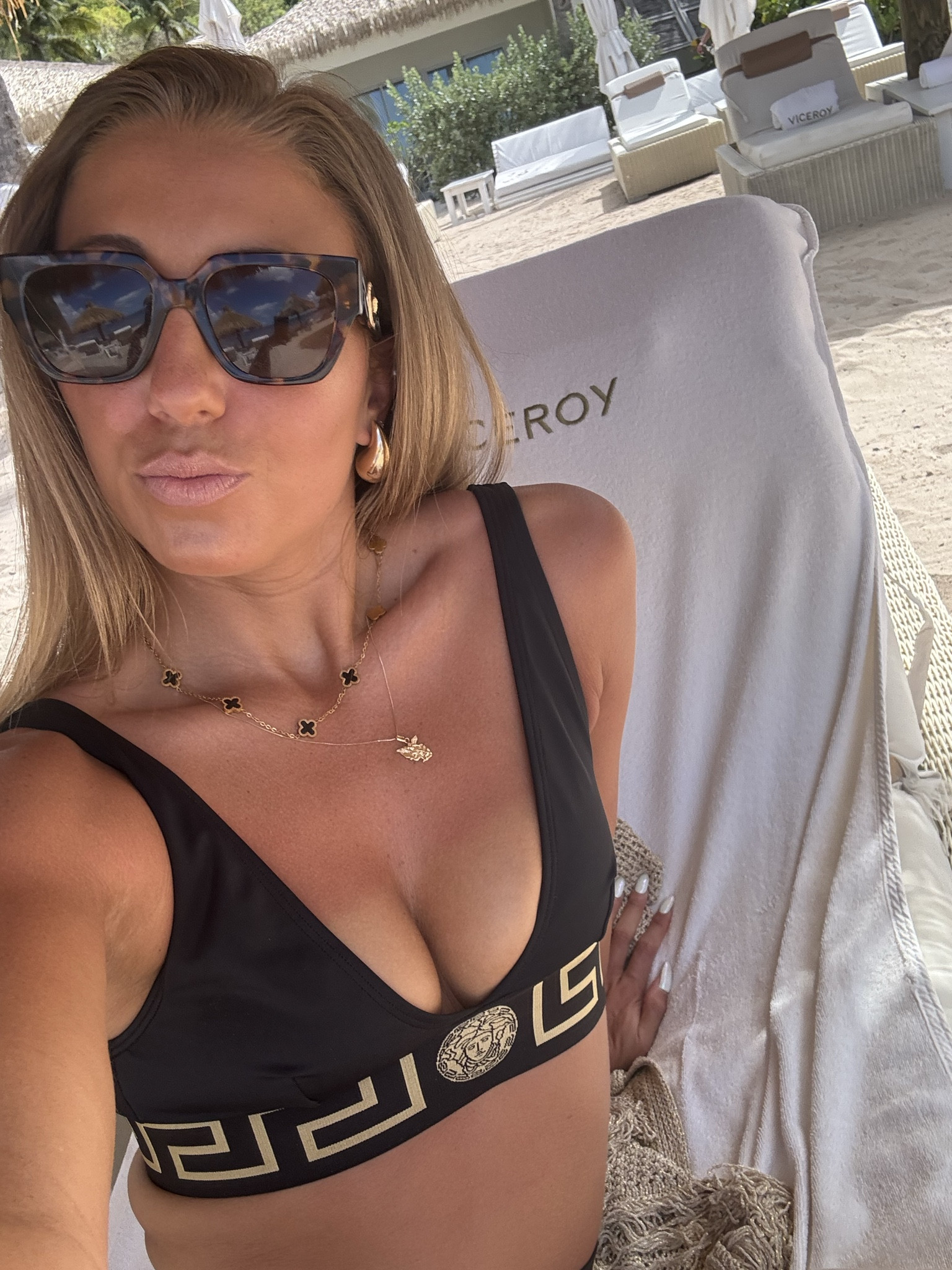 Bathing suit & accessories that I wore on my honeymoon! Swimsuit top and bottom in size 1. Super flattering and got so many compliments! Also linked lipstick, accessories and body shimmer :) 

#LTKtravel #LTKstyletip #LTKbeauty