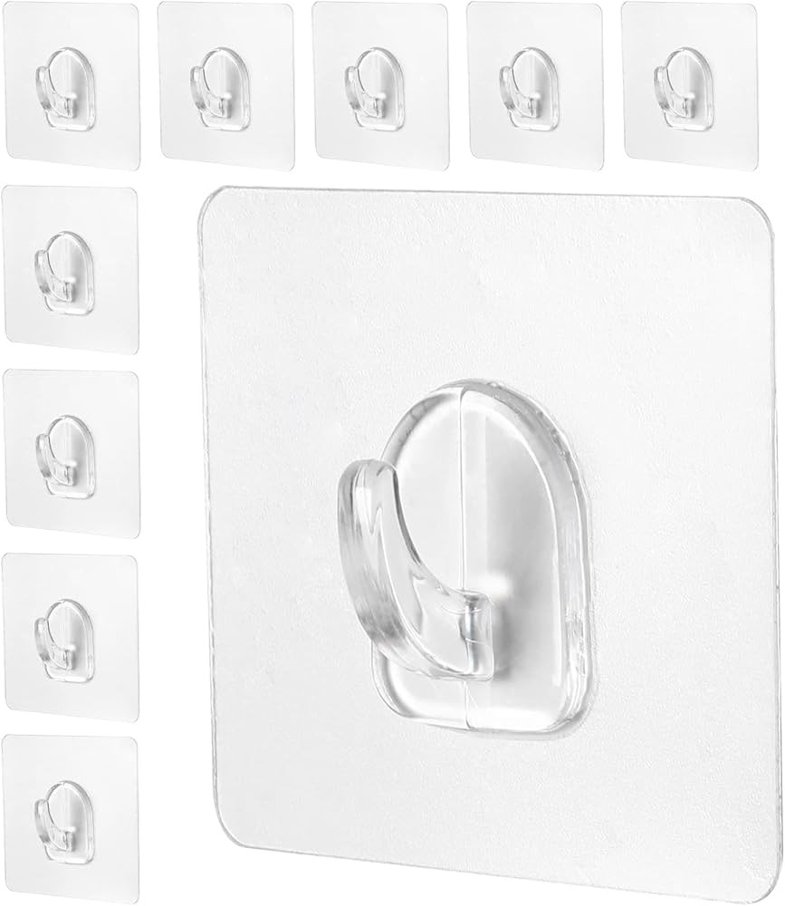 Command Hooks Clear, 10Pcs Adhesive Hooks, Clear Command Hooks, Plastic Hooks, Wall Hooks for Han... | Amazon (US)