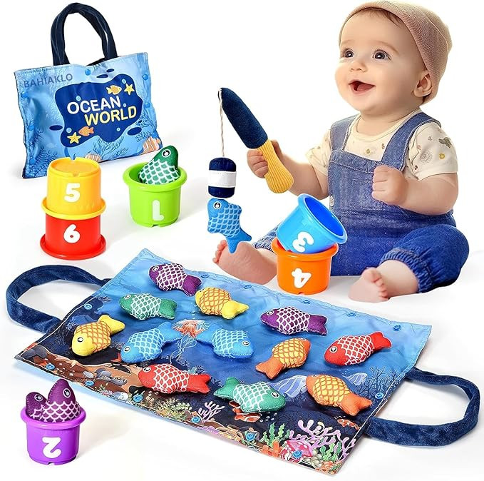 Montessori Toys for 1 Year Old Boy Girl Gifts, Cloth Fishing Game Toddler Toy 1-3, Sorting Learni... | Amazon (US)