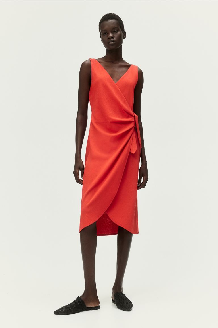 Textured Wrap Dress - Bright red - Ladies | H&M US | H&M (US + CA)
