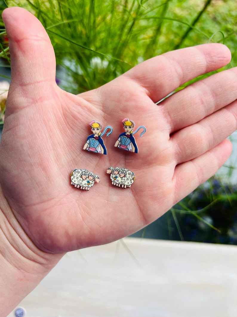 Bo Peep and Sheep Earrings: Toy Story Pixar Inspired, Handmade Nickel Free Stud Earrings - Etsy | Etsy (US)