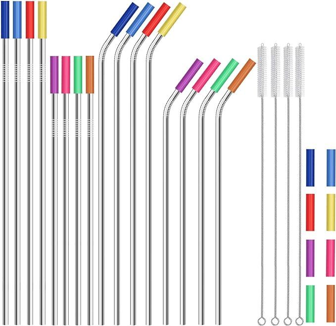 Stainless Steel Straws,Set of 16 10.5" 8.5" Reusable Metal Straws,Straws Drinking Reusable for 20... | Amazon (US)