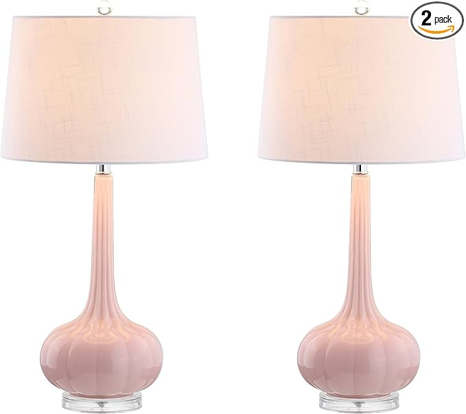 JONATHAN Y 28.5" Pink Glass Teardrop LED Table Lamp Set of 2 for Living Room Bedroom Nightstand, ... | Amazon (US)