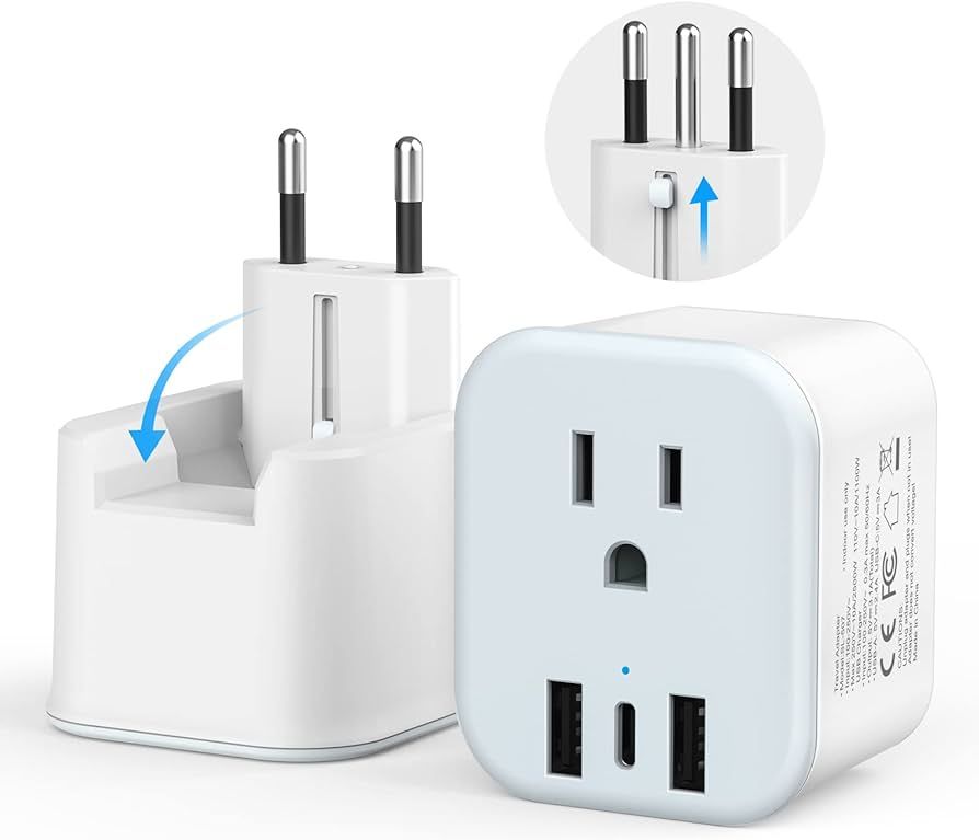European Travel Plug Adapter Foldable International Power Plug Adapter with USB-C, Type C/L 2 in ... | Amazon (US)