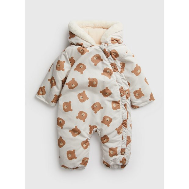Buy Cream Bear Print Snowsuit Up to 3 mths | Coats and jackets | Tu | Tu Clothing