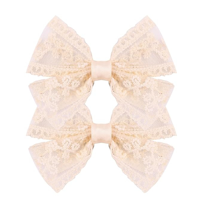 3-Inch Lace Hair Bow Clips for Girls-2PCS Vintage Multicolor Bowknot Hair Accessories, Perfect fo... | Amazon (US)
