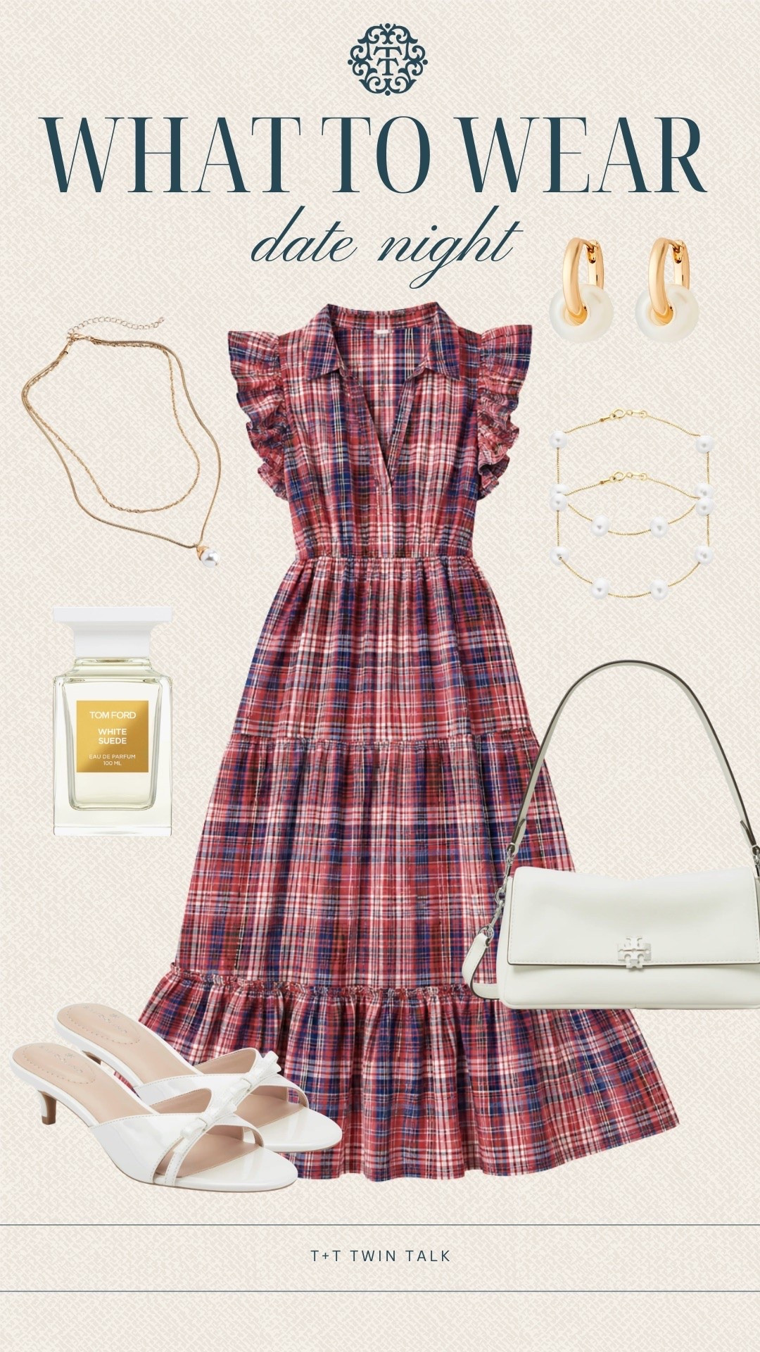 T+T, what to wear! This Anthropologie plaid dress is paired with Nordstrom sandals, a white shoulder bag, gold jewelry, and a classic fragrance for an easy date night outfit. It’s a pretty women’s date night dress idea for dinner, drinks, or an evening out.

#LTKSeasonal #LTKOver40 #LTKMidsize