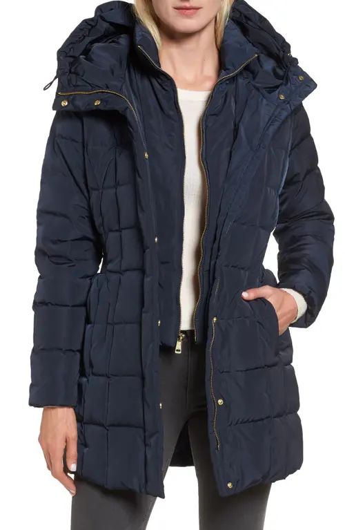 Cole Haan Signature Cole Haan Hooded Down & Feather Jacket in Navy at Nordstrom, Size Small | Nordstrom