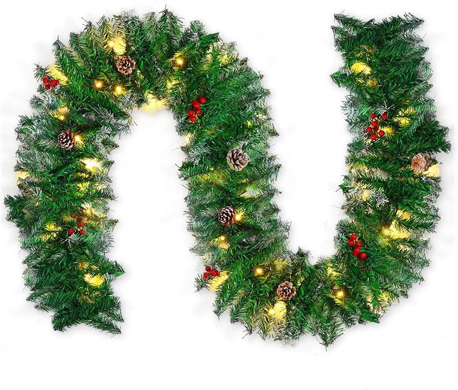 BADGESHAND 2.7M/9Ft Christmas Garland for Stairs Fireplace Artificial Christmas Garlands Decorati... | Amazon (UK)