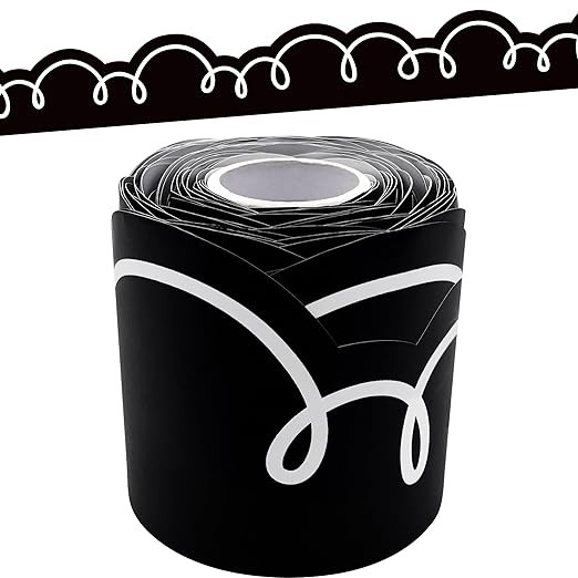 Teacher Created Resources Black with White Squiggles Die-Cut Rolled Border Trim - 50ft - Decorate... | Amazon (US)