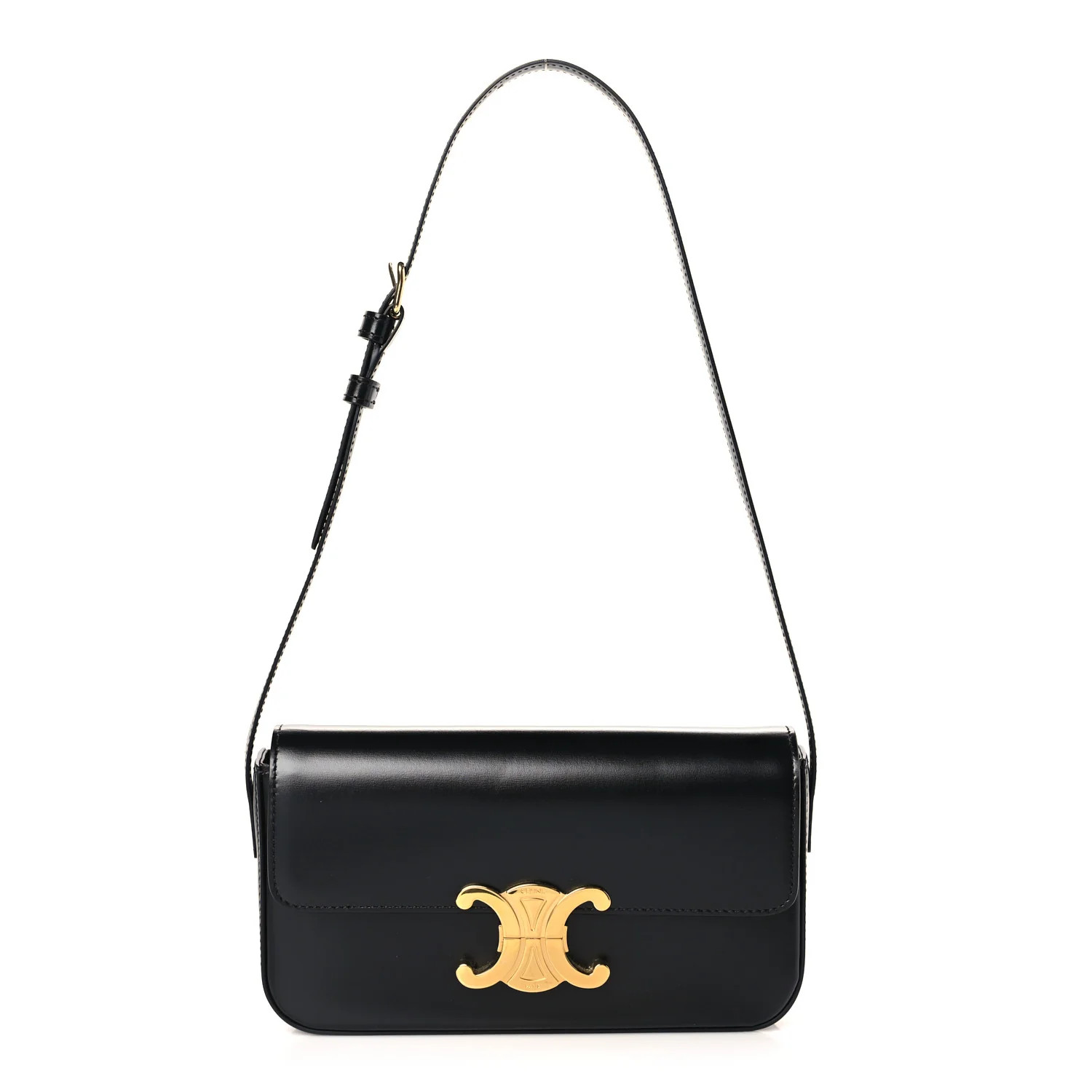 Shiny Calfskin Triomphe Shoulder Bag Black | FASHIONPHILE (US)