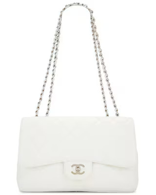 FWRD Renew Chanel Jumbo White Caviar Leather Single Flap Bag in White | FWRD | FWRD 