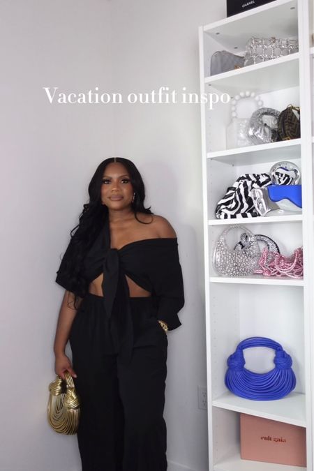 I’m wearing a medium. Vacation outfit, two piece set, beach outfit , coverup, resort wear, black outfit, gold purse, gold bracelet 

#LTKstyletip #LTKfindsunder50