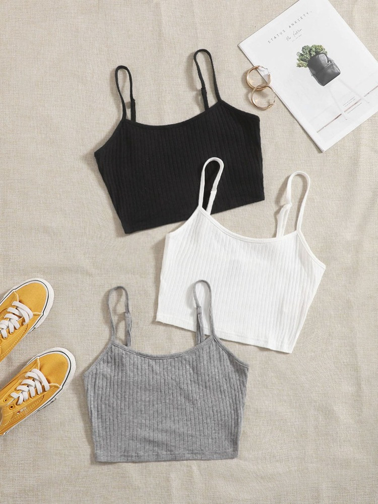 SHEIN EZwear Plus 3pcs Rib-knit Cami Top | SHEIN
