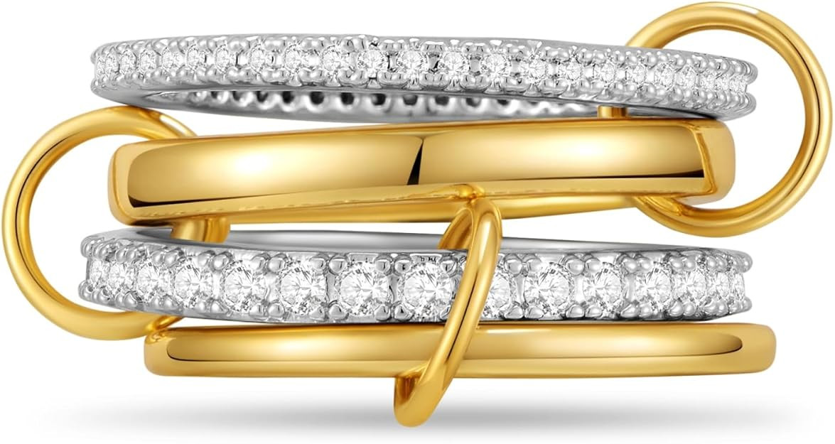 18K Gold Plated Stackable Rings for Women - Non Tarnish Tri Color Interlocking Ring Stack Set - R... | Amazon (US)