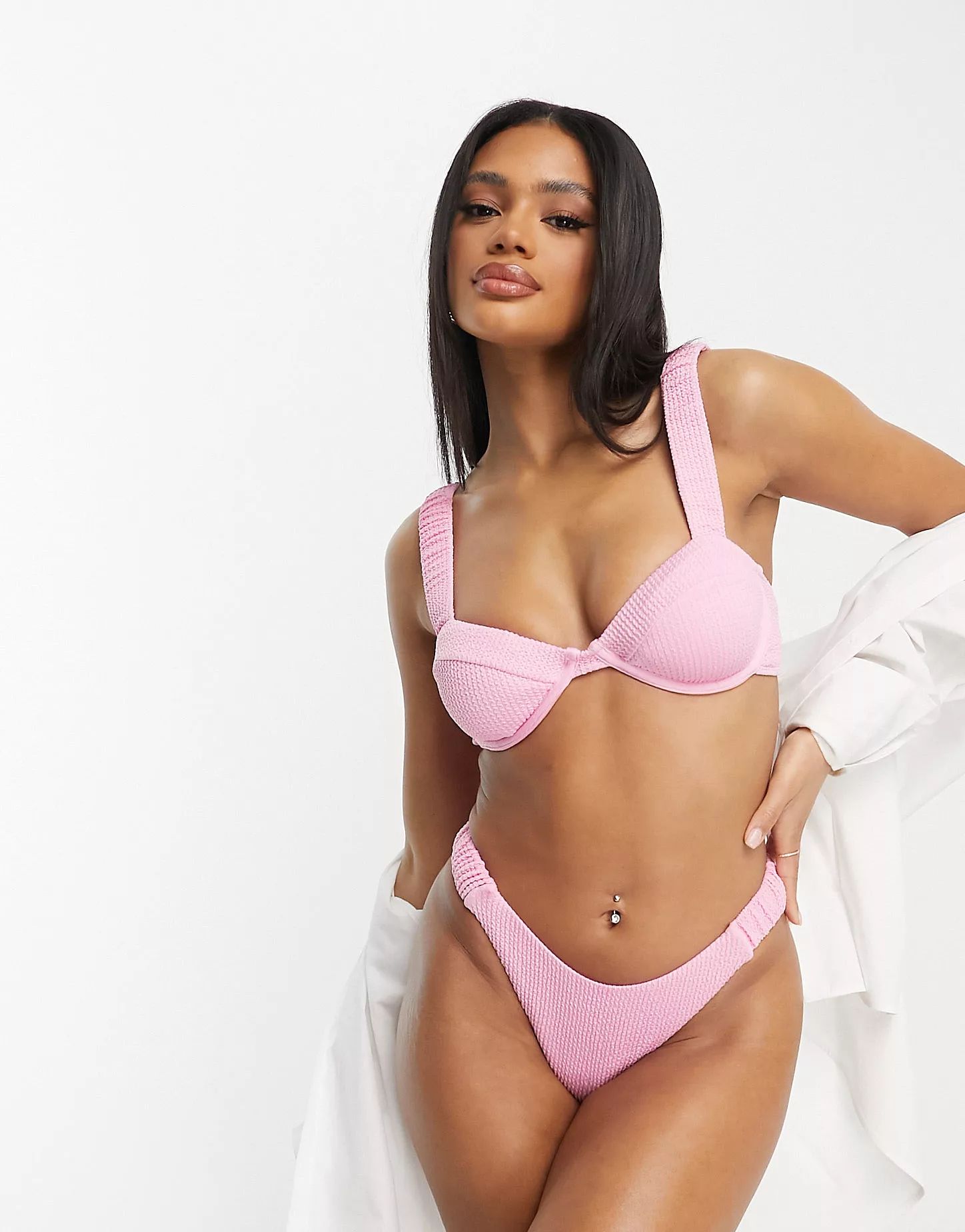 River Island scrunchie strap balconette bikini top in pink | ASOS (Global)